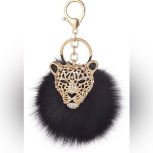 Elegant Black and Gold Leopard Bag Charm or Keychain